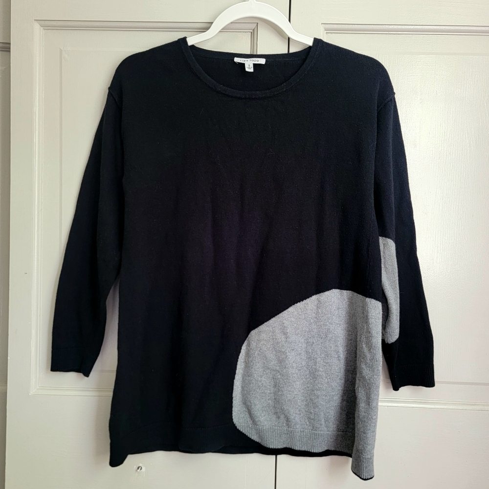 Lisa Todd Cotton Cashmere Sweater Relaxed Fit Pullover Top Small‎ Black Gray
